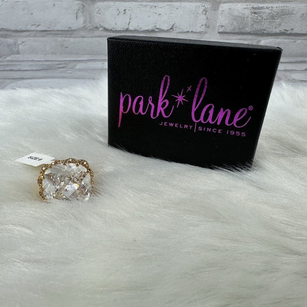 Park Lane Cushion Cut 18mm White Cz “Go Gaga” Oversize Ring Gold Sz 6 Nwt